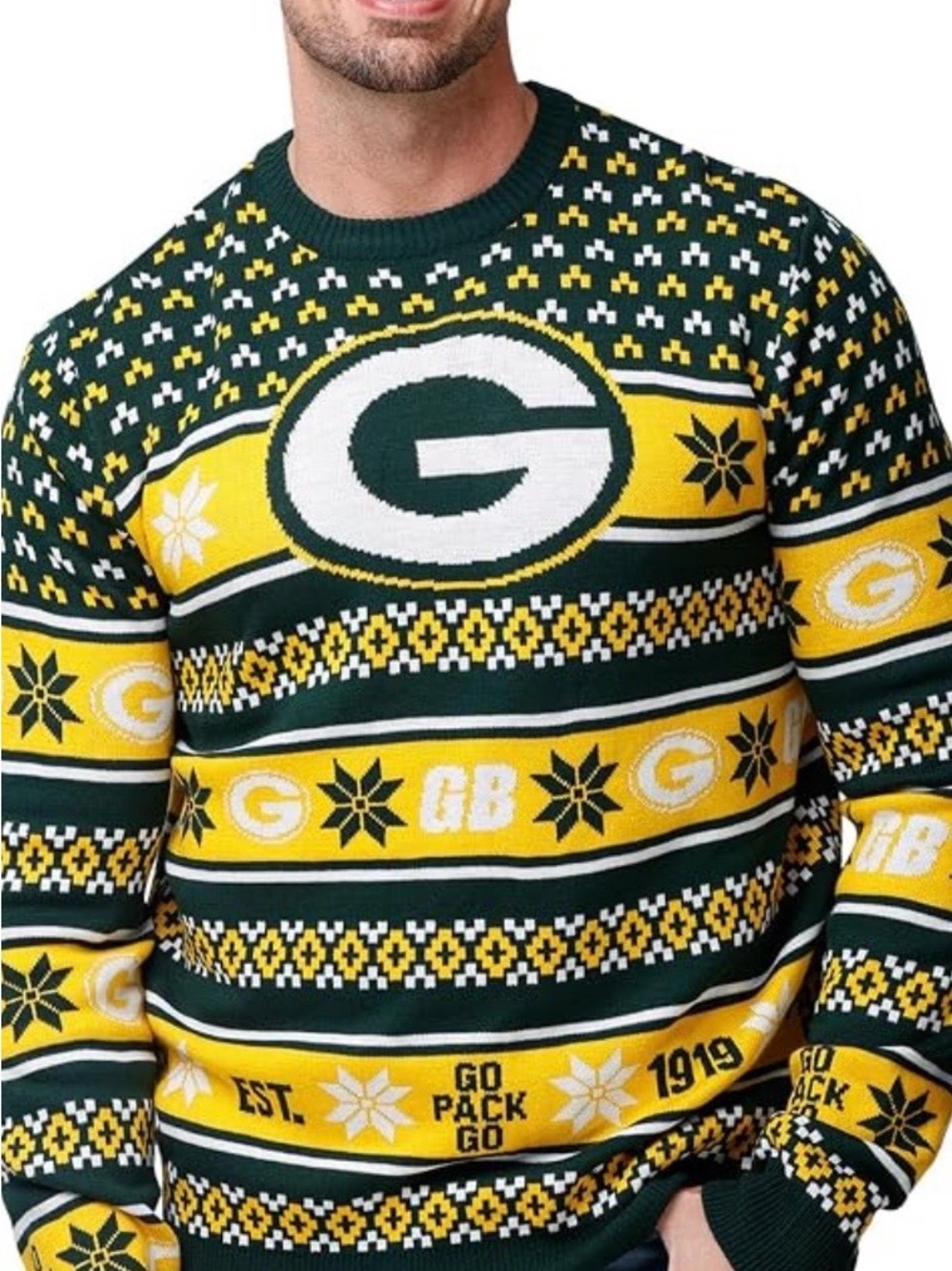 NFL FOCO Holiday Team Green Bay Packers Logo Crew Neck Ugly Christmas Sweater M